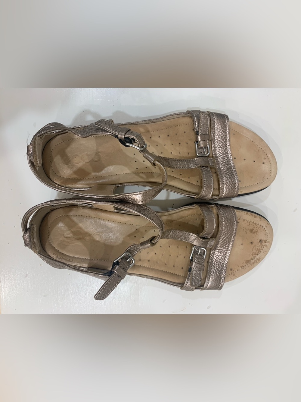 Ecco Metallic Taupe Women's T-Strap Comfort Sandals 9